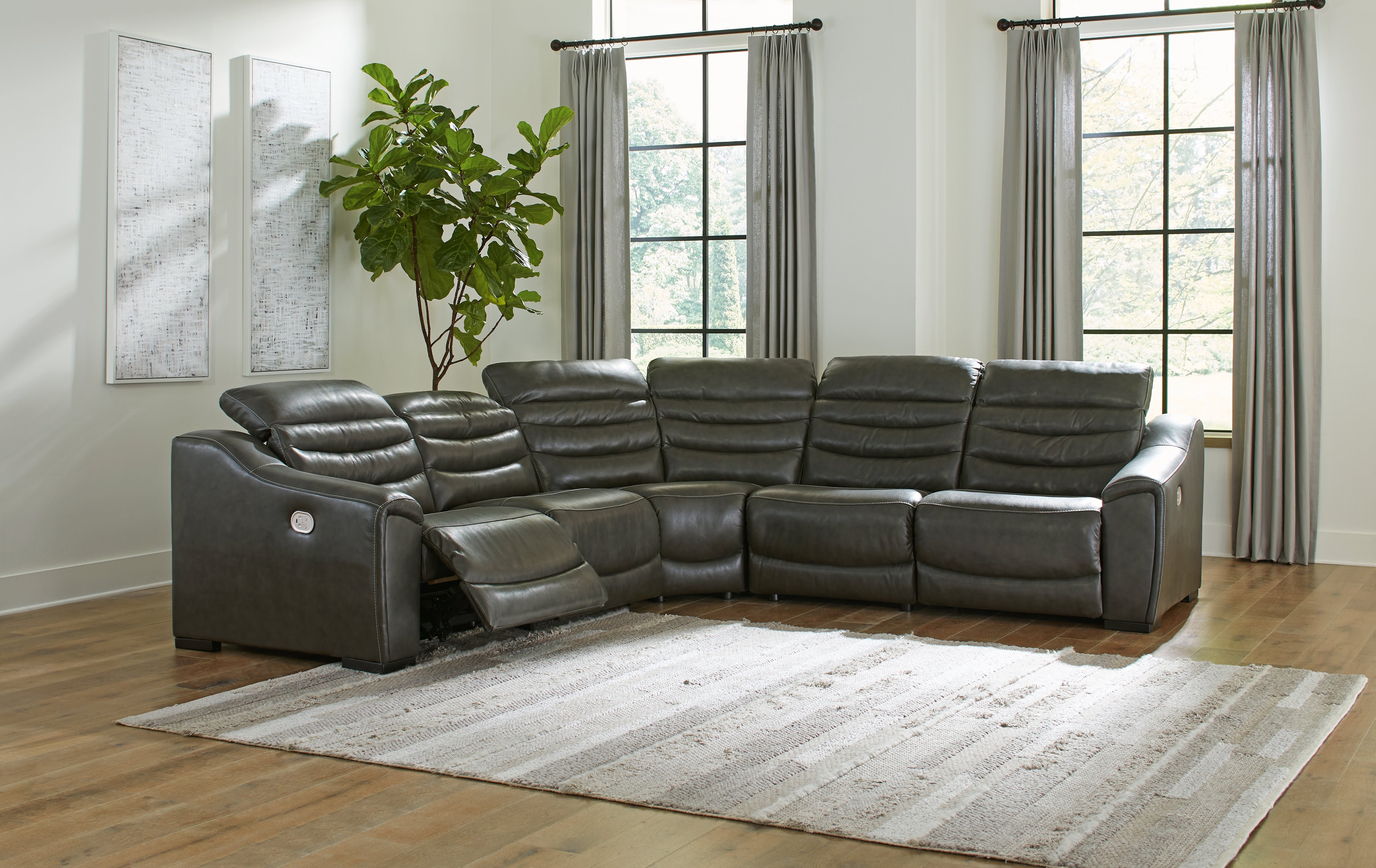3 Brothers Decor - Ashley Furniture - Center Line Sectional - 5-Piece Power Reclining Sectional / Dark Gray - U63404S3