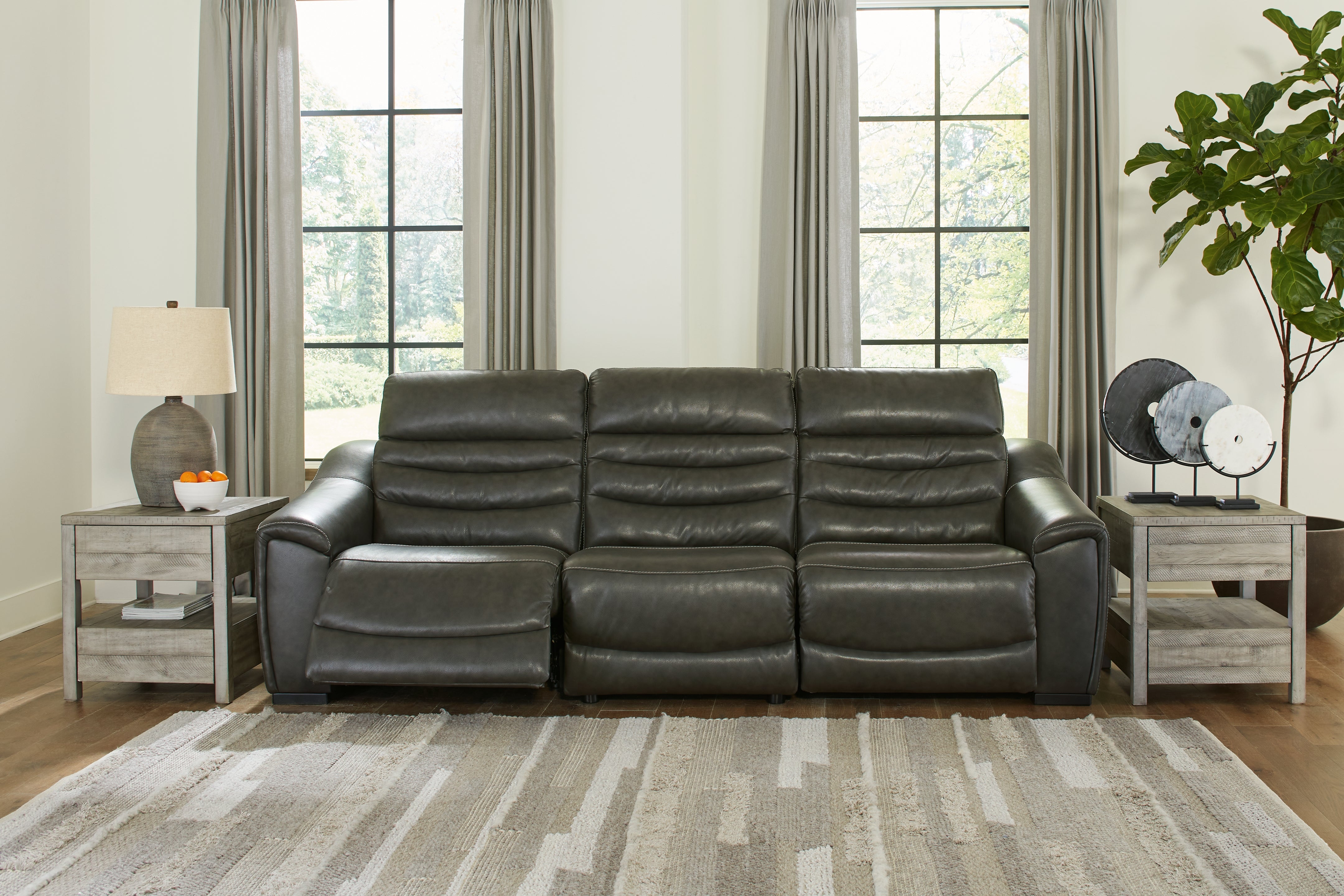 3 Brothers Decor - Ashley Furniture - Center Line Sectional - 3-Piece Power Reclining Sectional Sofa / Dark Gray - U63404S5