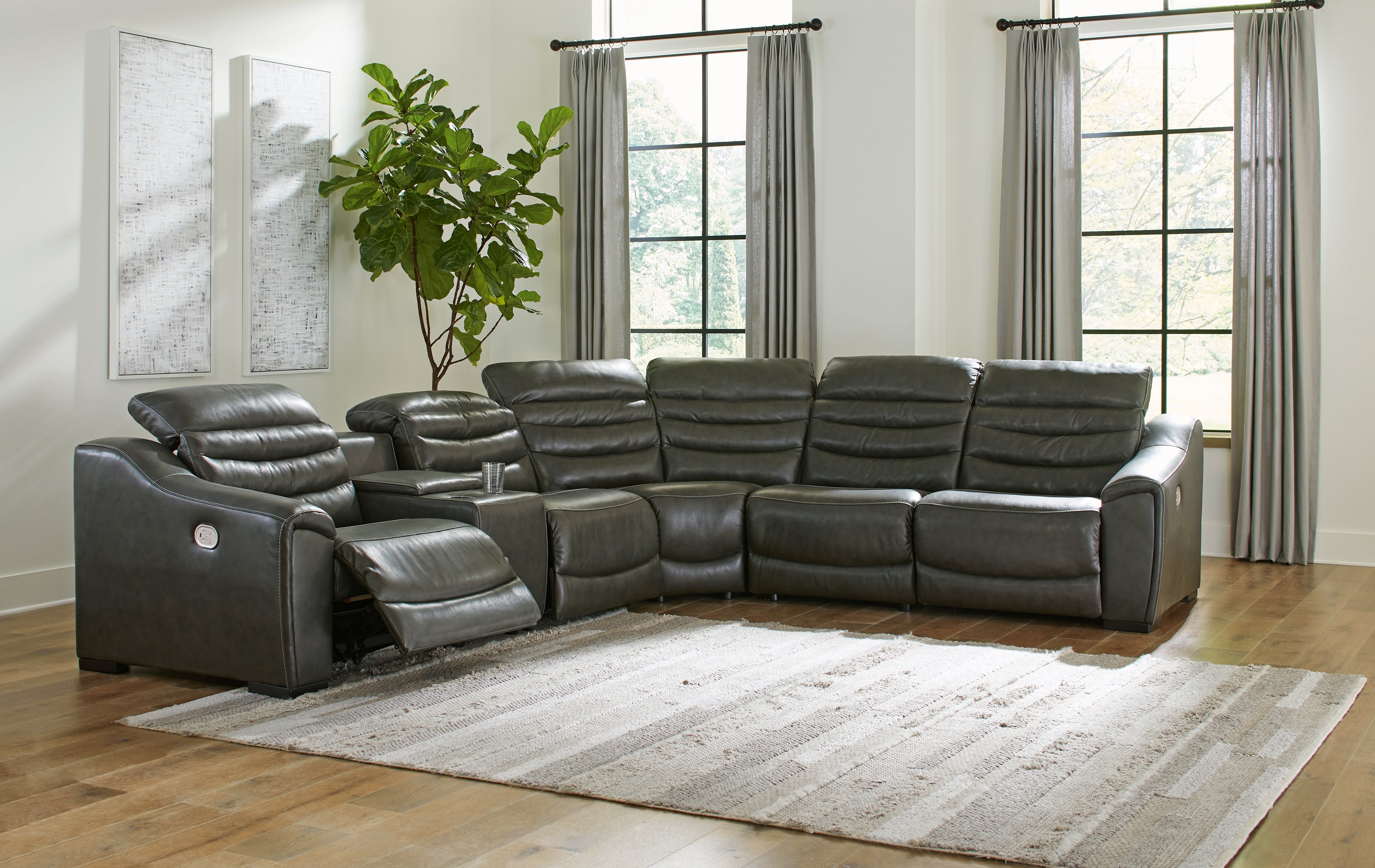 3 Brothers Decor - Ashley Furniture - Center Line Sectional - 6-Piece Power Reclining Sectional / Dark Gray - U63404S4