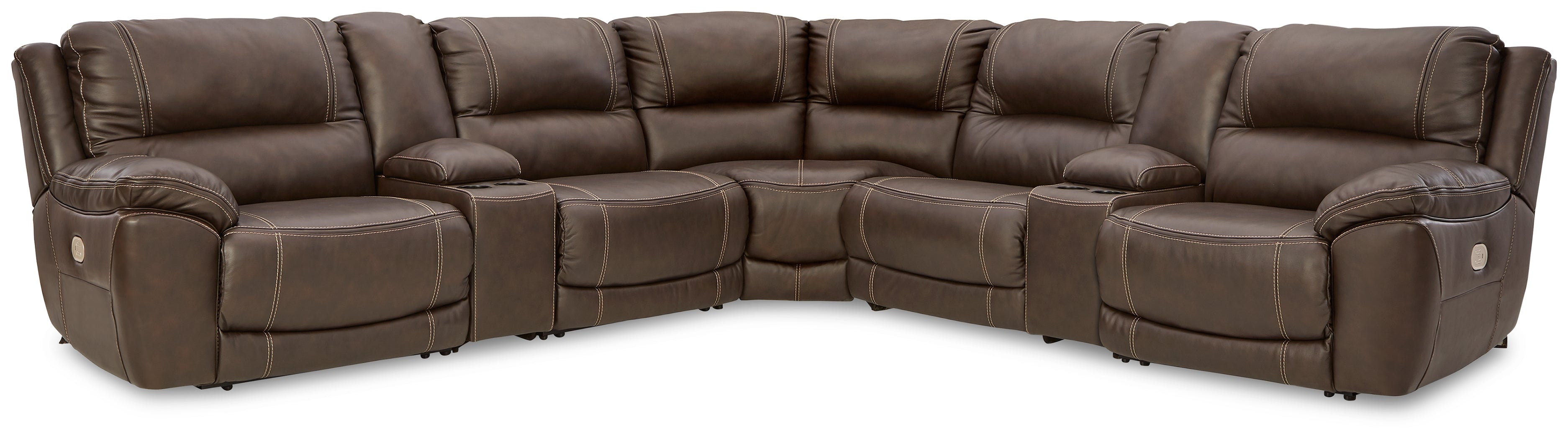 3 Brothers Decor - Ashley Furniture - Dunleith Sectional - 7-Piece Power Reclining Sectional / Chocolate - U71604S7