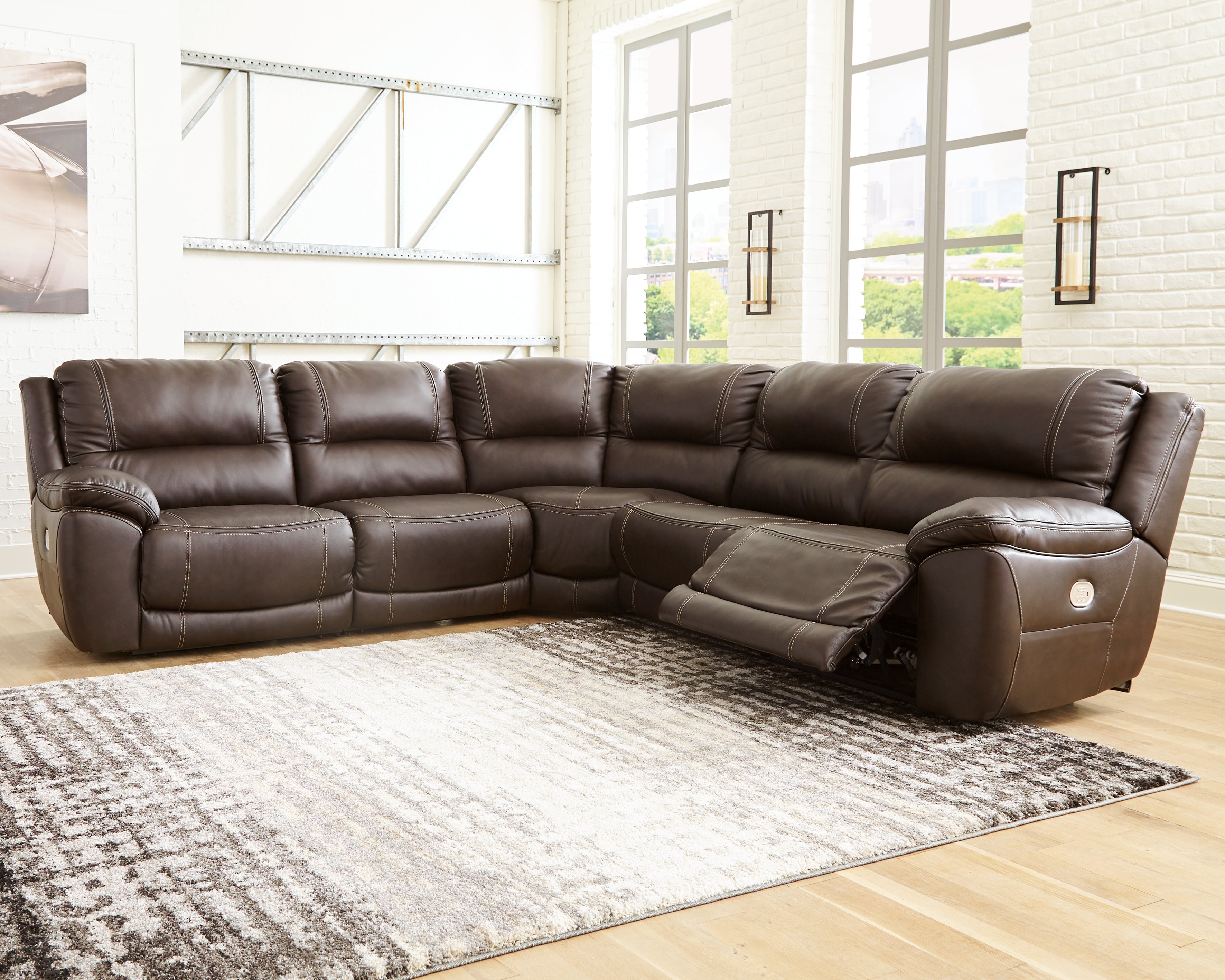 3 Brothers Decor - Ashley Furniture - Dunleith Sectional - 5-Piece Power Reclining Sectional / Chocolate - U71604S1