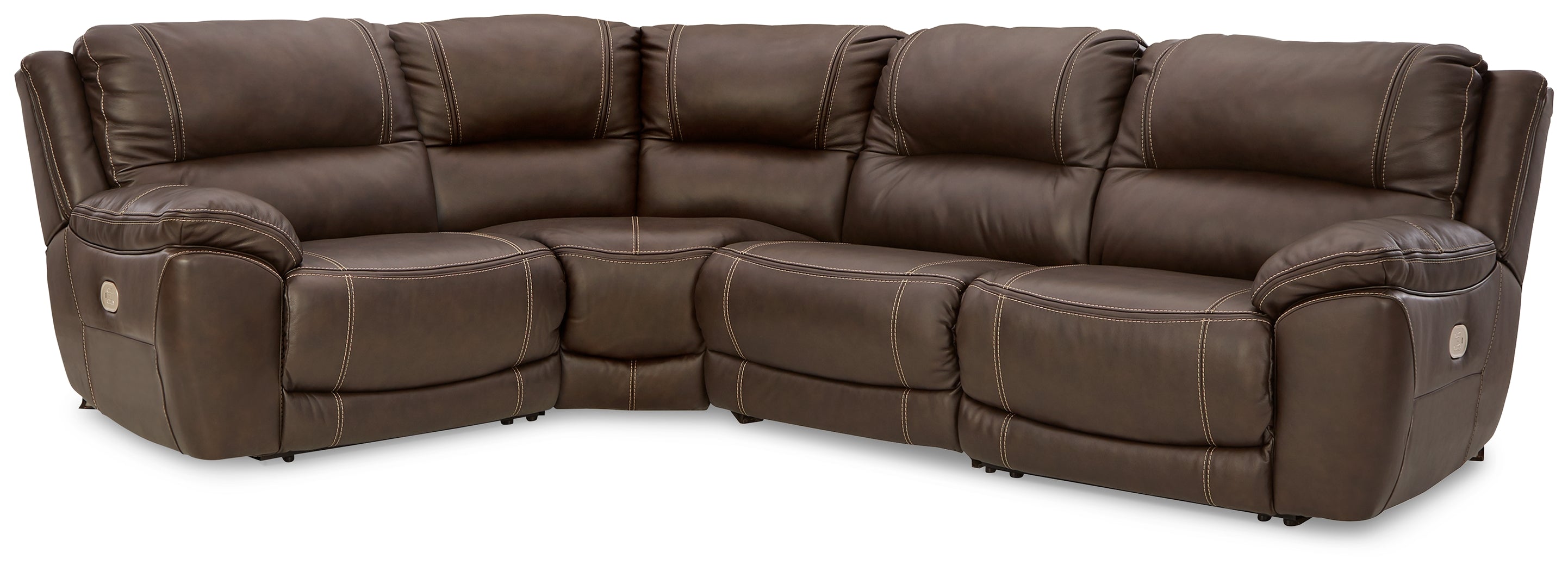 3 Brothers Decor - Ashley Furniture - Dunleith Sectional - 4-Piece Power Reclining Sectional / Chocolate - U71604S6