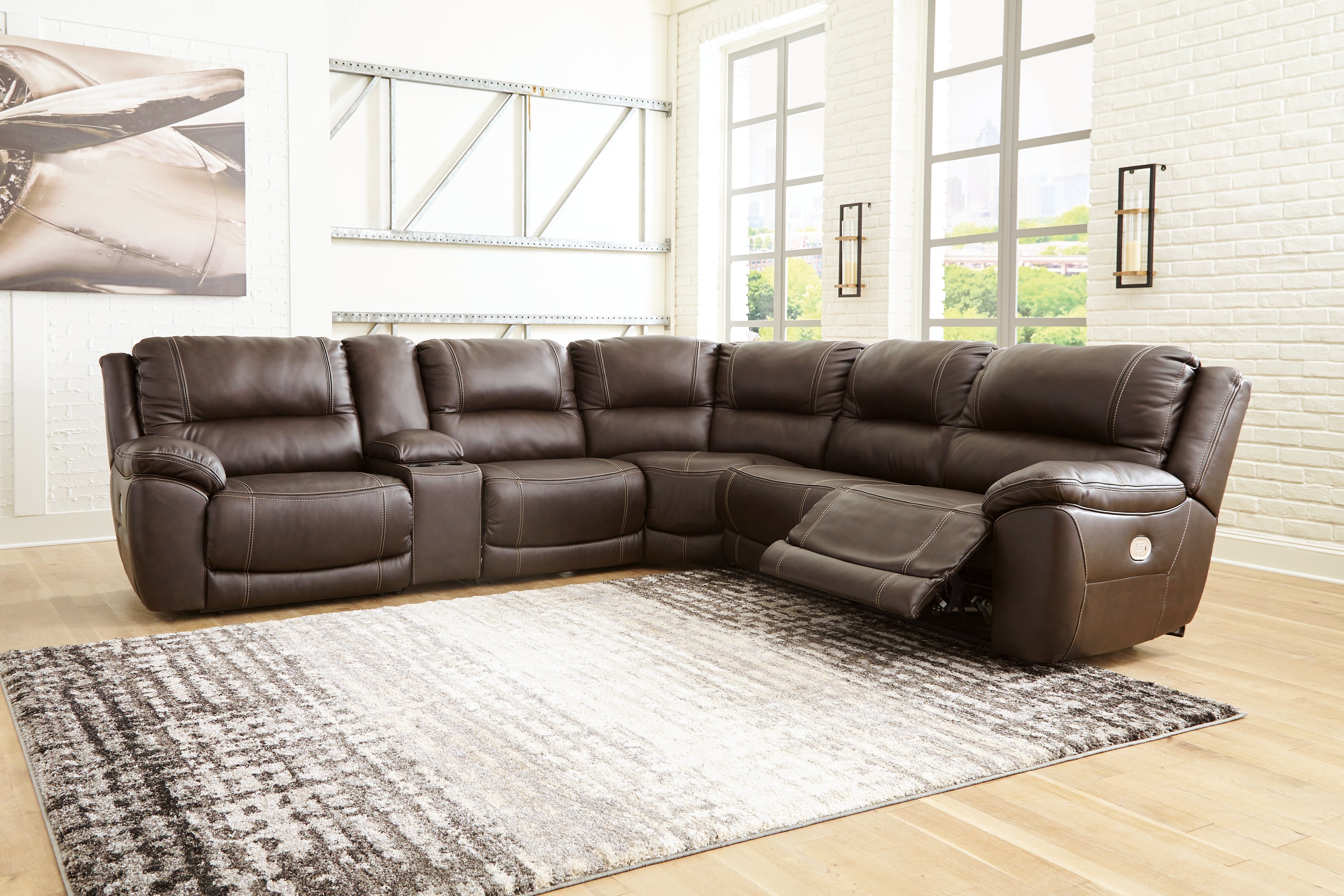3 Brothers Decor - Ashley Furniture - Dunleith Sectional - 6-Piece Power Reclining Sectional / Chocolate - U71604S2