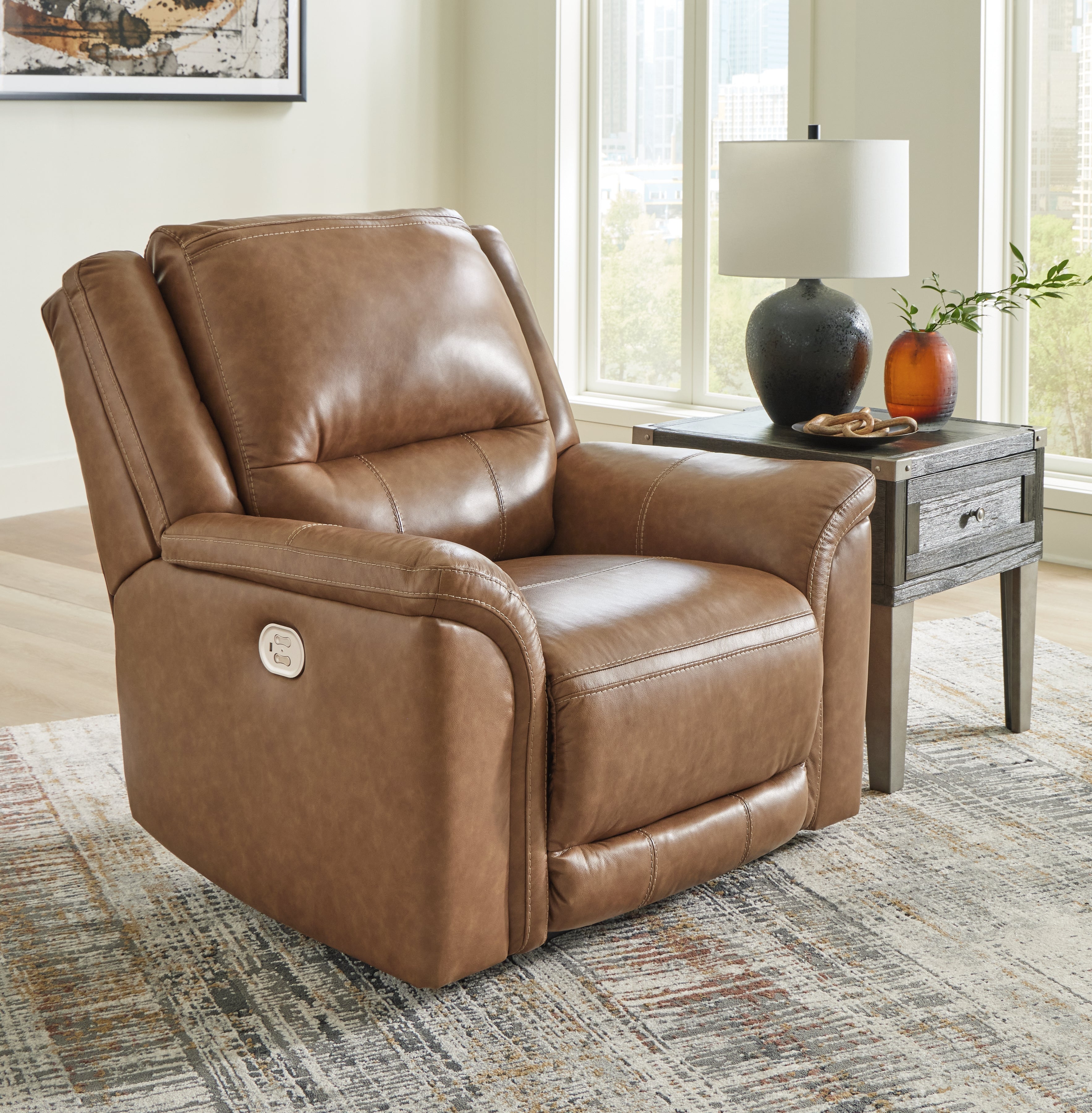 3 Brothers Decor - Ashley Furniture - Trasimeno Living Room - PWR Recliner/ADJ Headrest / Caramel - U8281513
