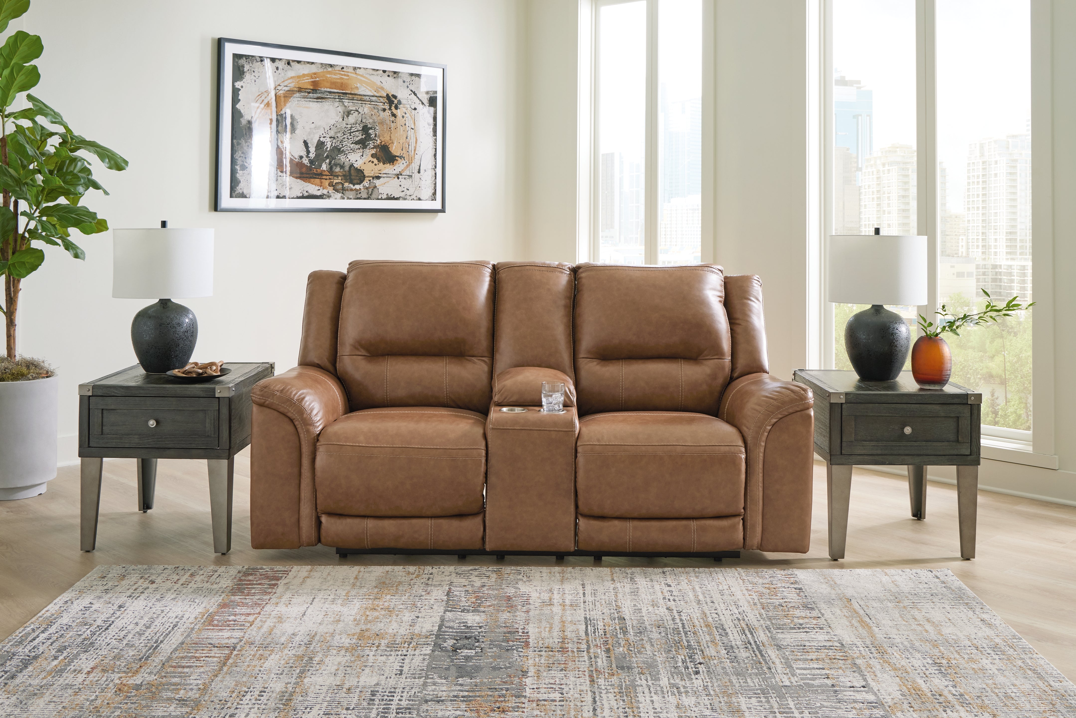 3 Brothers Decor - Ashley Furniture - Trasimeno Living Room - PWR REC Loveseat/CON/ADJ HDRST / Caramel - U8281518