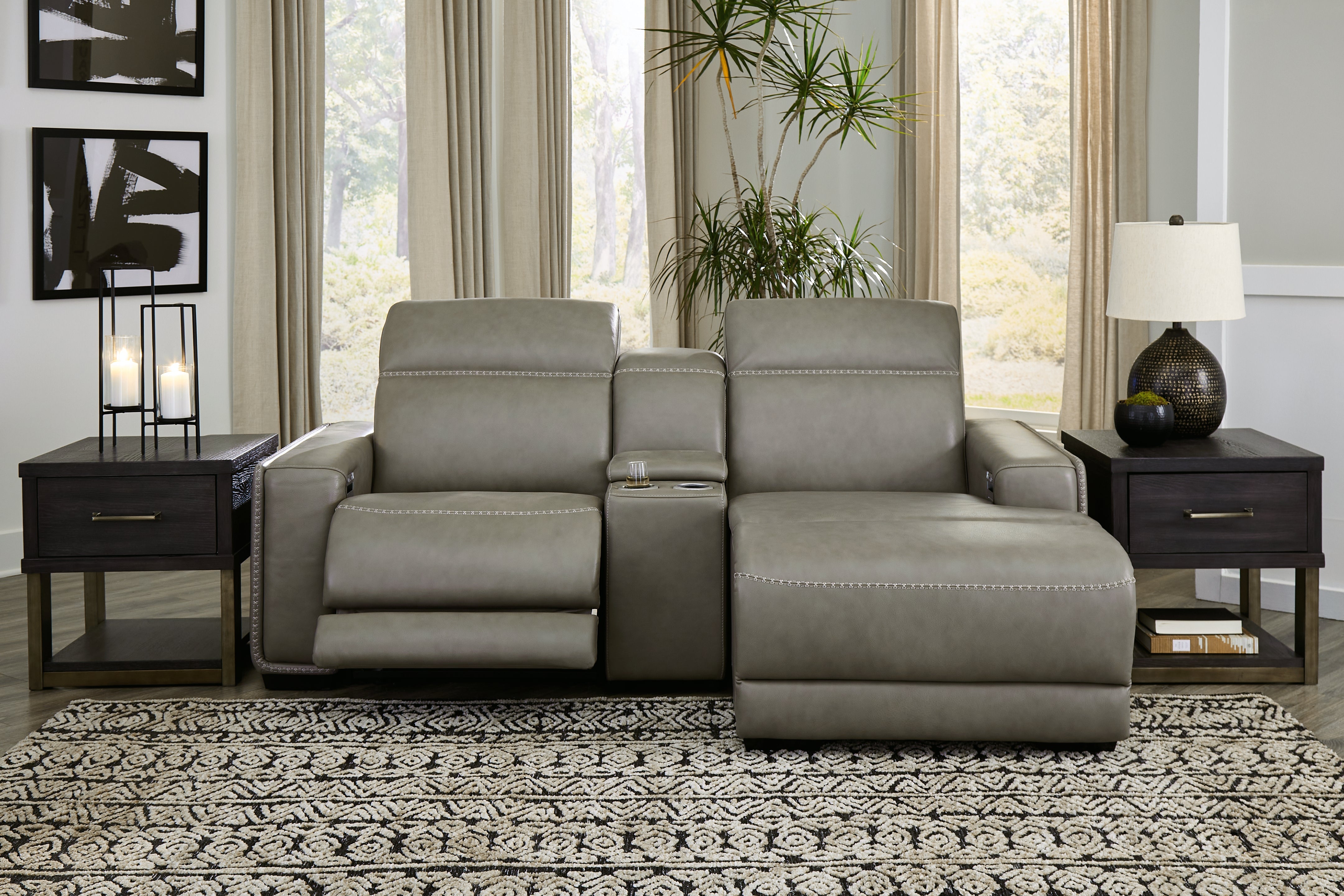 3 Brothers Decor - Ashley Furniture - Correze Sectional - 3-Piece Power Reclining Sectional with Chaise / Gray - U94202S11