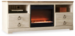 3 Brothers Decor - Ashley Furniture - Willowton 64" TV Stand with Electric Fireplace - 64" TV Stand with Electric Fireplace / Whitewash - W267W10