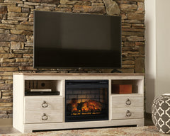 3 Brothers Decor - Ashley Furniture - Willowton 64" TV Stand with Electric Fireplace - 64" TV Stand with Electric Fireplace / Whitewash - W267W8