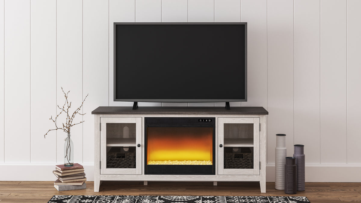 3 Brothers Decor - Ashley Furniture - Dorrinson 60" TV Stand with Electric Fireplace - 60" TV Stand with Electric Fireplace / Two-tone - W287W2