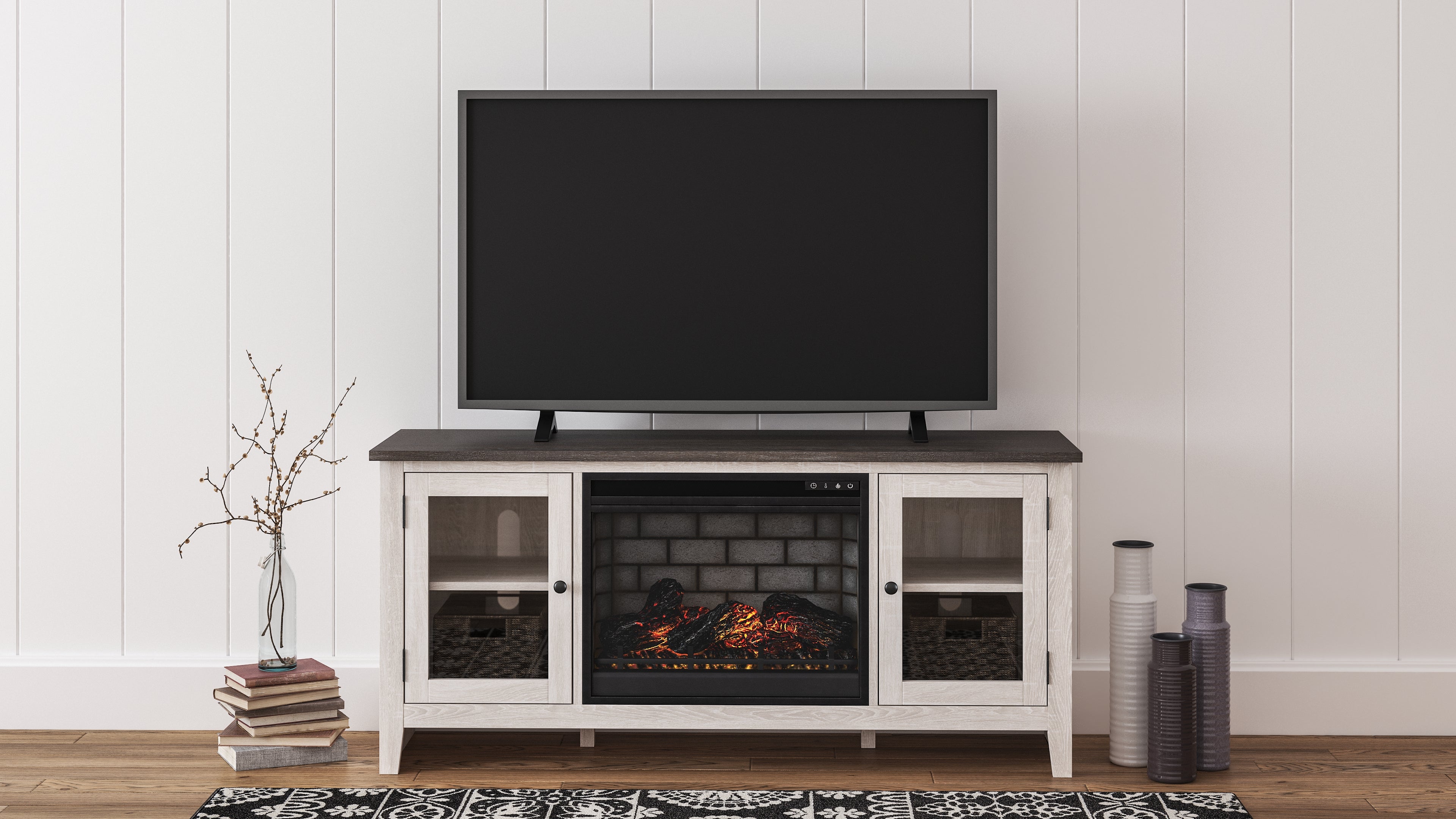 3 Brothers Decor - Ashley Furniture - Dorrinson 60" TV Stand with Electric Fireplace - 60" TV Stand with Electric Fireplace / Two-tone - W287W3