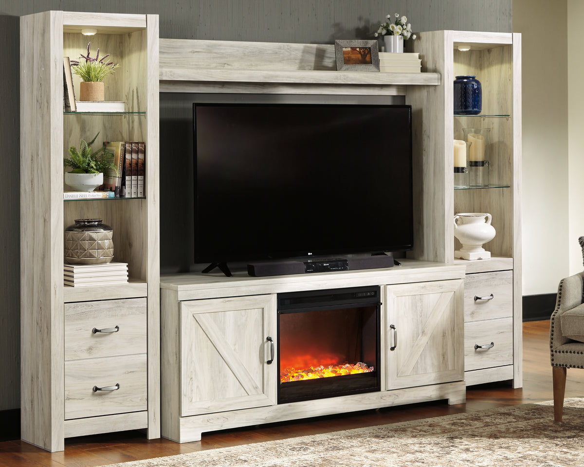 3 Brothers Decor - Ashley Furniture - Bellaby 4-Piece Entertainment Center with Fireplace - 4-Piece Entertainment Center with Fireplace / Whitewash - W331W5