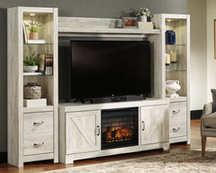 3 Brothers Decor - Ashley Furniture - Bellaby 4-Piece Entertainment Center with Electric Fireplace - 4-Piece Entertainment Center with Electric Fireplace / Whitewash - W331W8