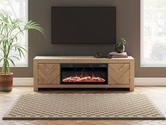 3 Brothers Decor - Ashley Furniture - Cayboni 71" TV Stand with Electric Fireplace - 71" TV Stand with Electric Fireplace / Tan - W3787W1