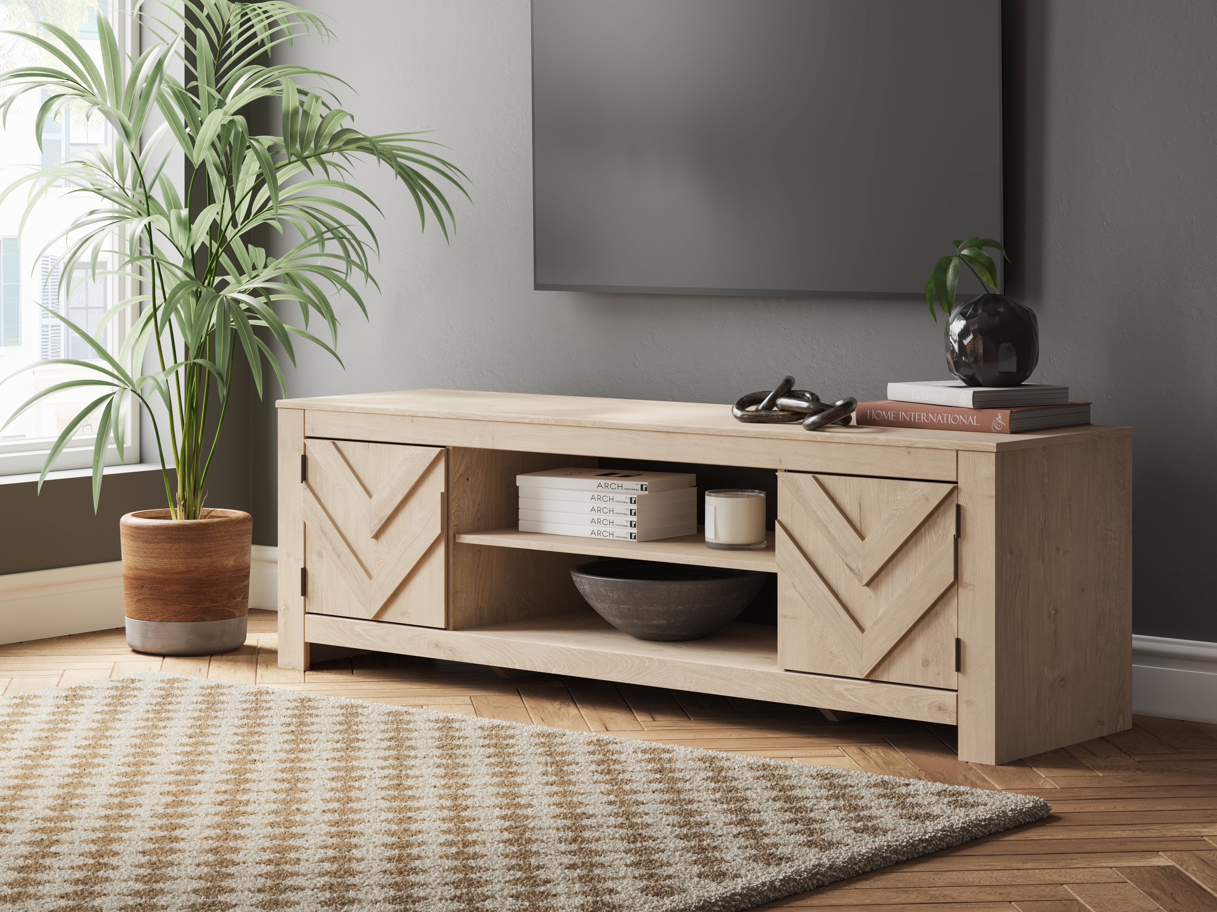 3 Brothers Decor - Ashley Furniture - Cayboni TV Stand - 71" / Tan - W3787-68