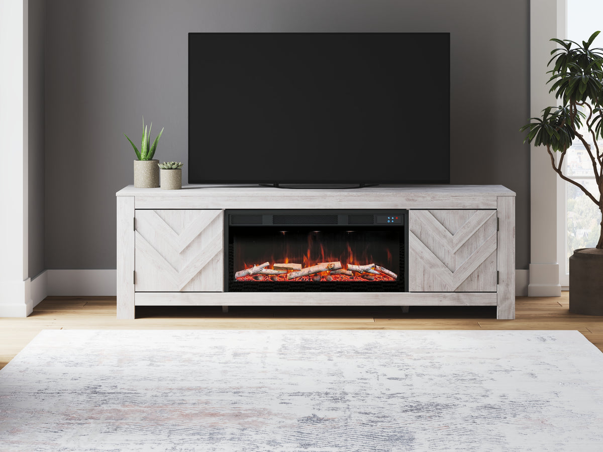 3 Brothers Decor - Ashley Furniture - Cayboni 71" TV Stand with Electric Fireplace - 71" TV Stand with Electric Fireplace / Whitewash - W3788W1