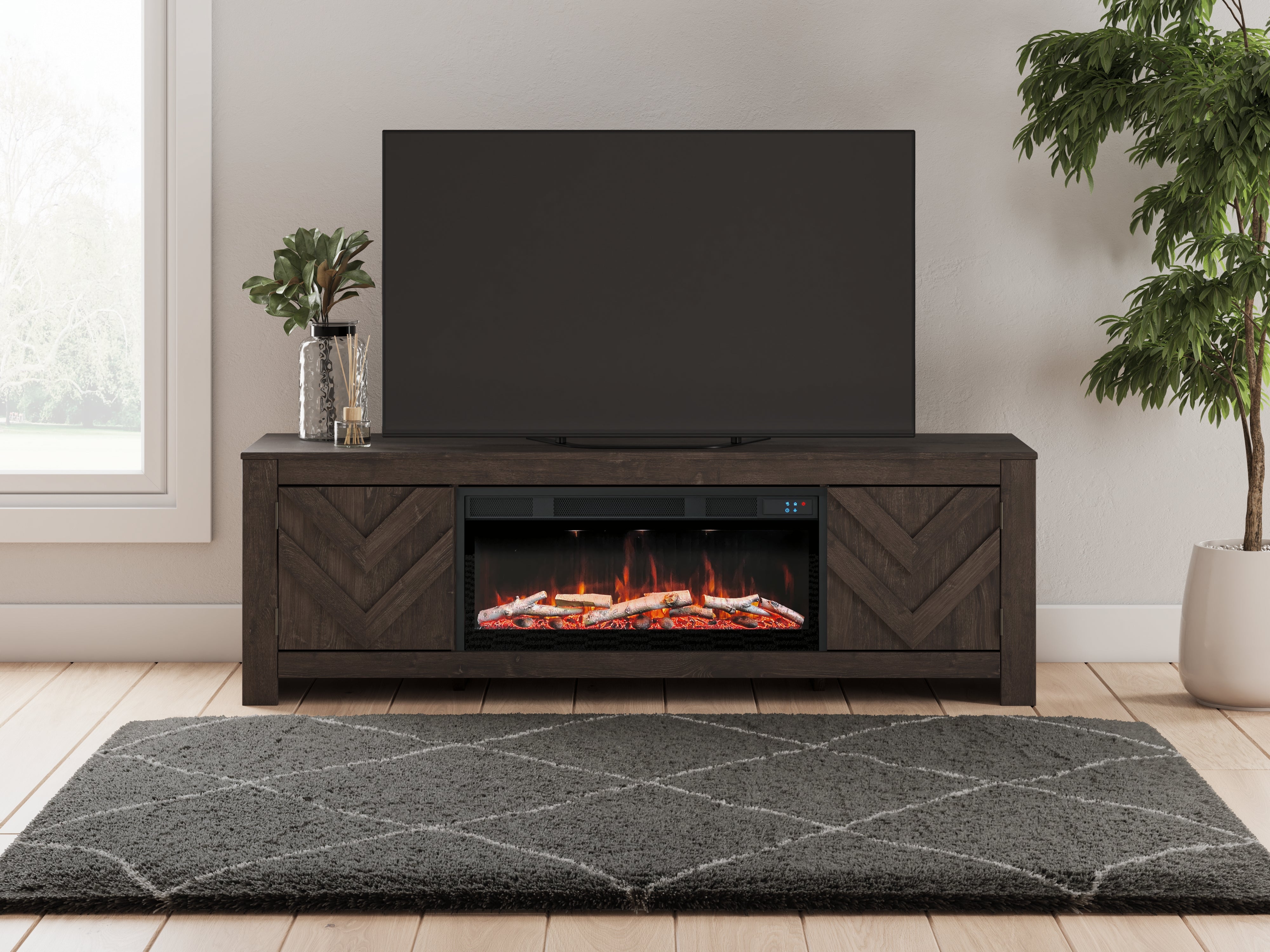 3 Brothers Decor - Ashley Furniture - Cayboni 71" TV Stand with Electric Fireplace - 71" TV Stand with Electric Fireplace / Black - W3789W1