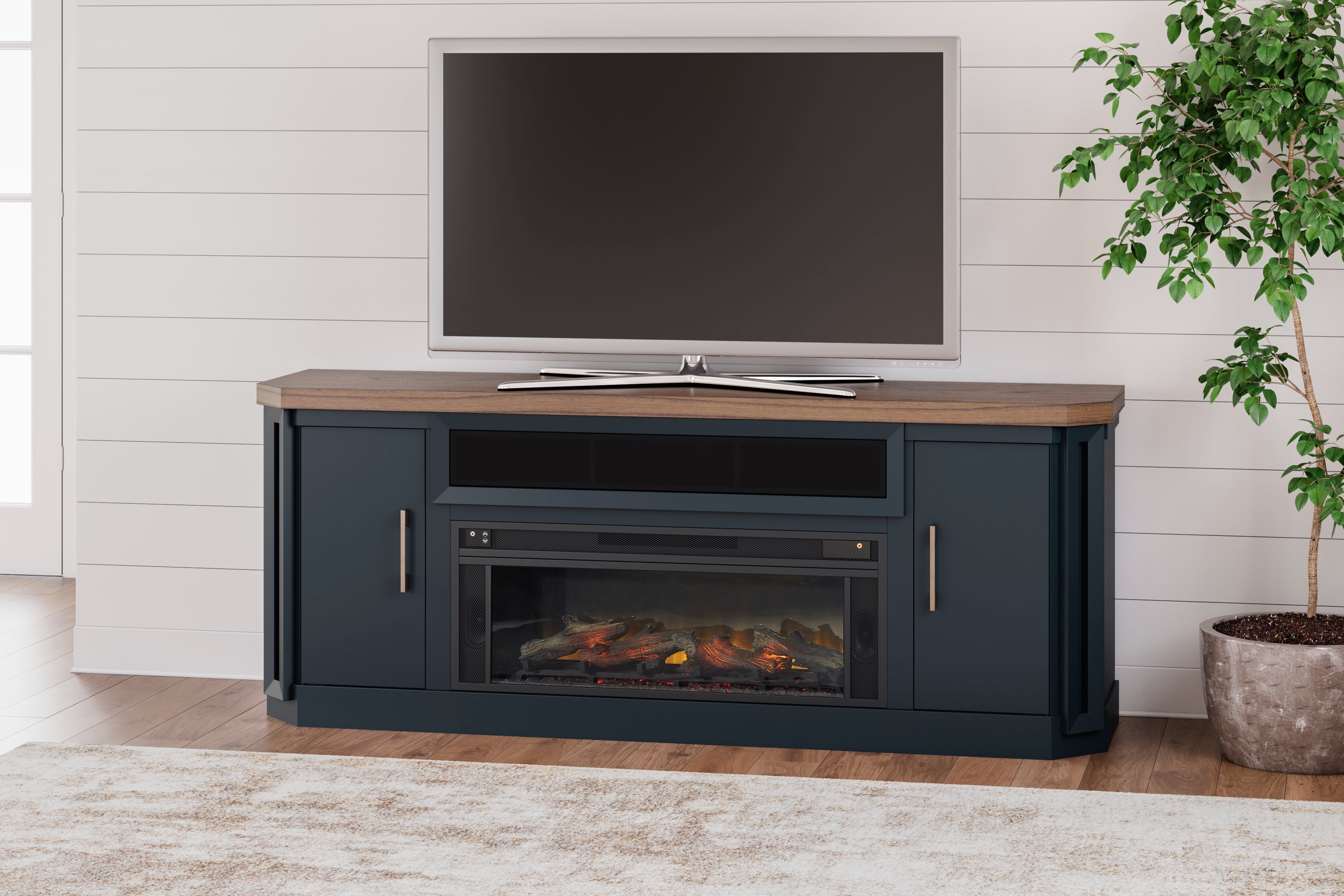 3 Brothers Decor - Ashley Furniture - Landocken 83" TV Stand with Electric Fireplace - 83" TV Stand with Electric Fireplace / Two-tone - W402W1