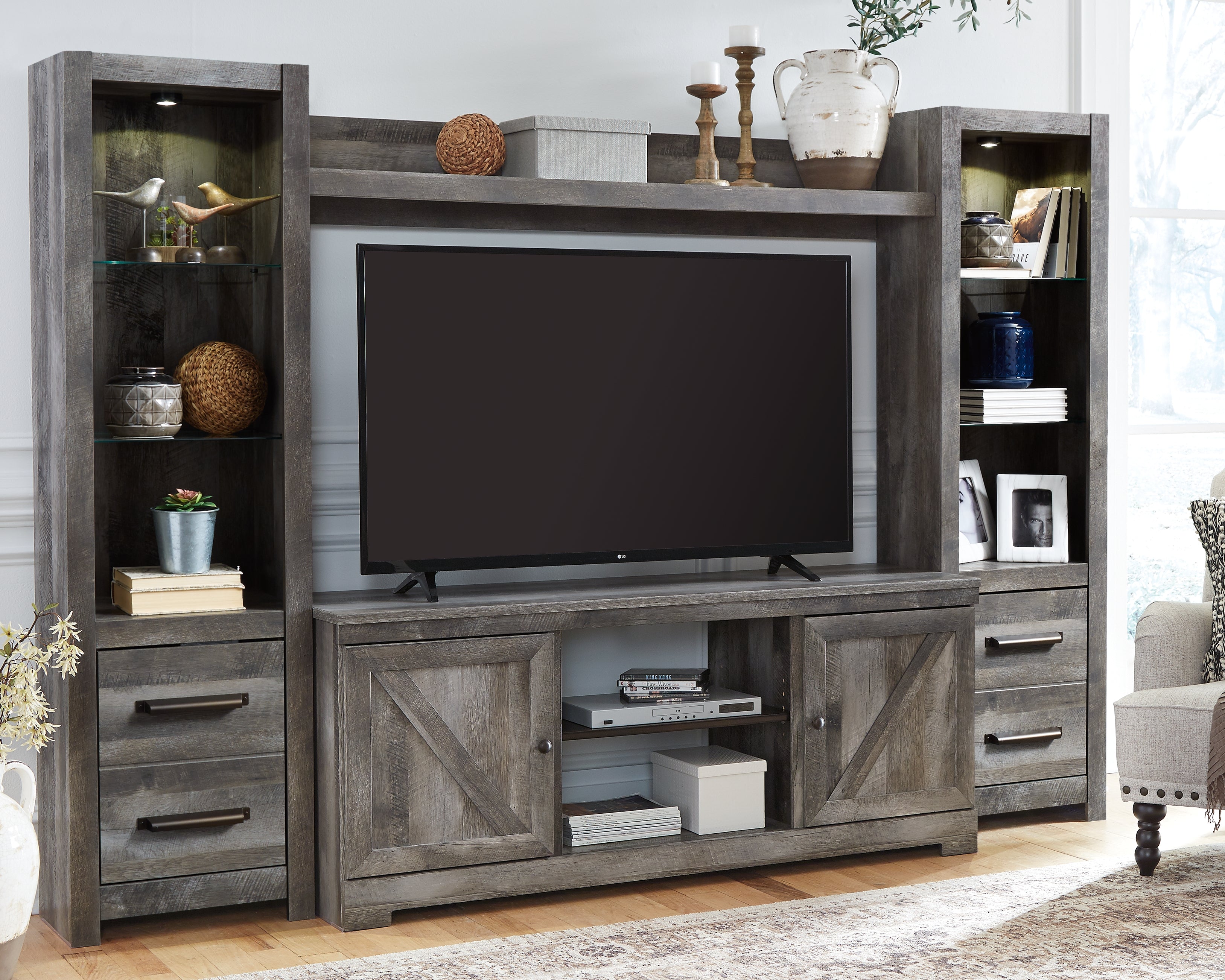 3 Brothers Decor - Ashley Furniture - Wynnlow Entertainment Center - 4-Piece Entertainment Center / Gray - W440W2