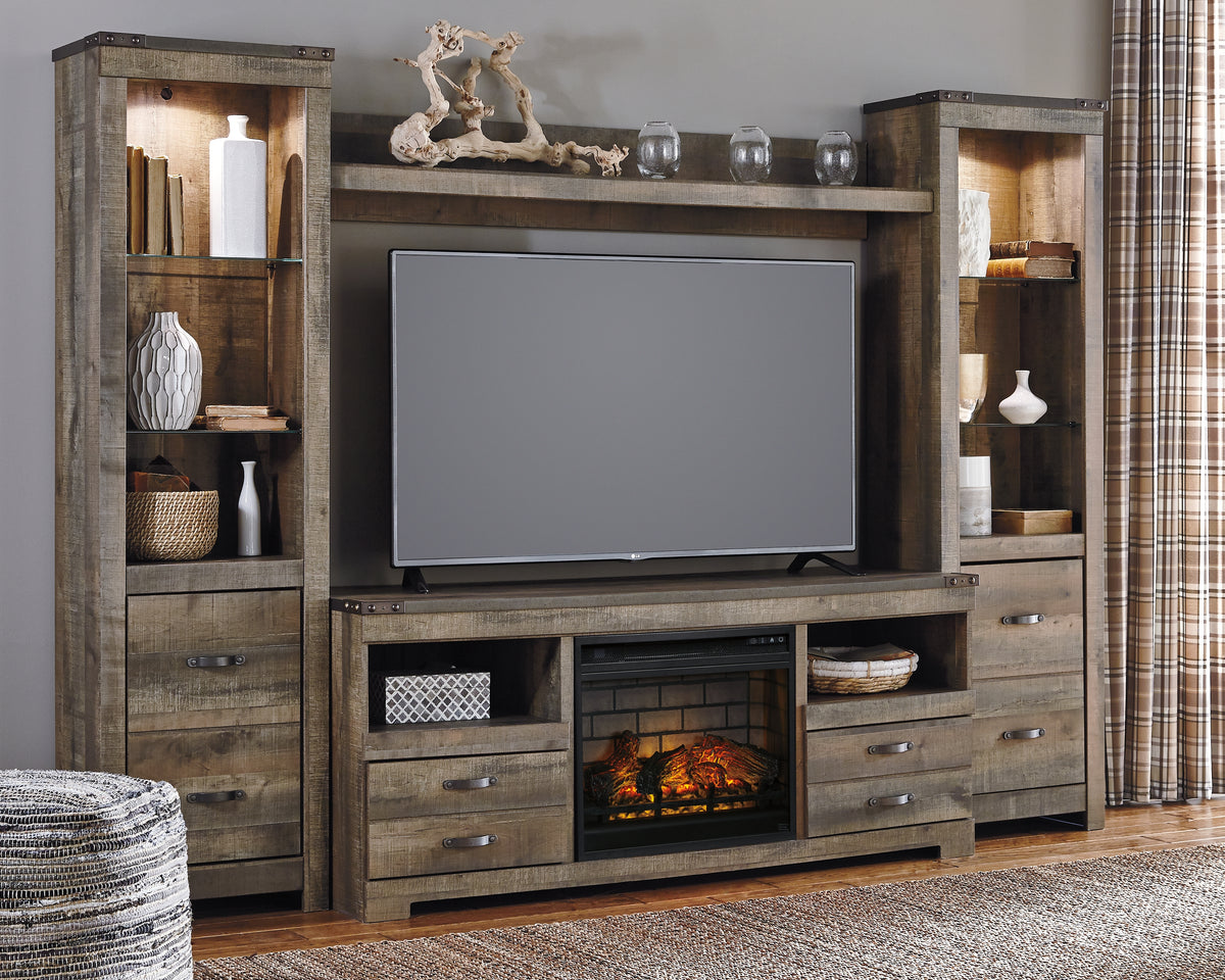 3 Brothers Decor - Ashley Furniture - Trinell 4-Piece Entertainment Center with Electric Fireplace - 4-Piece Entertainment Center with Electric Fireplace / Brown - W446W8