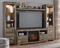 3 Brothers Decor - Ashley Furniture - Trinell 4-Piece Entertainment Center with Electric Fireplace - 4-Piece Entertainment Center with Electric Fireplace / Brown - W446W8