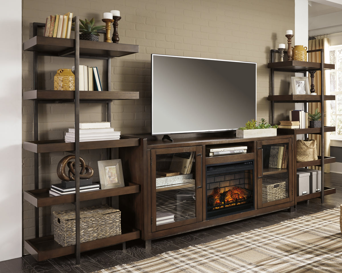 3 Brothers Decor - Ashley Furniture - Starmore 3-Piece Wall Unit with Electric Fireplace - 3-Piece Wall Unit with Electric Fireplace / Brown/Gunmetal - W633W6