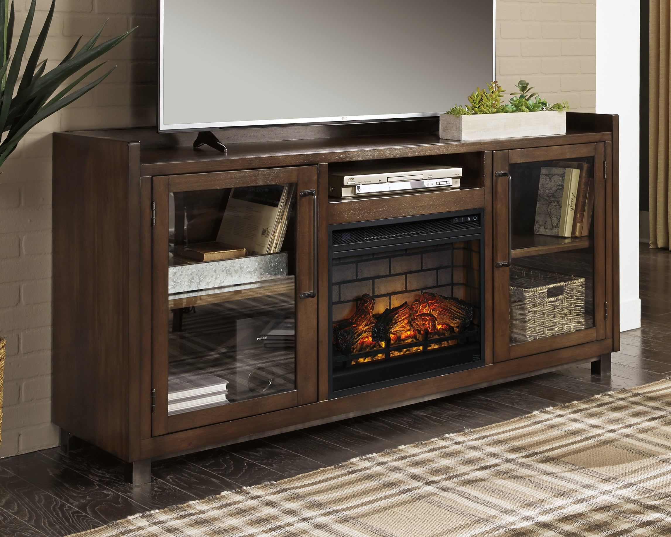 3 Brothers Decor - Ashley Furniture - Starmore 70" TV Stand with Electric Fireplace - 70" TV Stand with Electric Fireplace / Brown - W633W5
