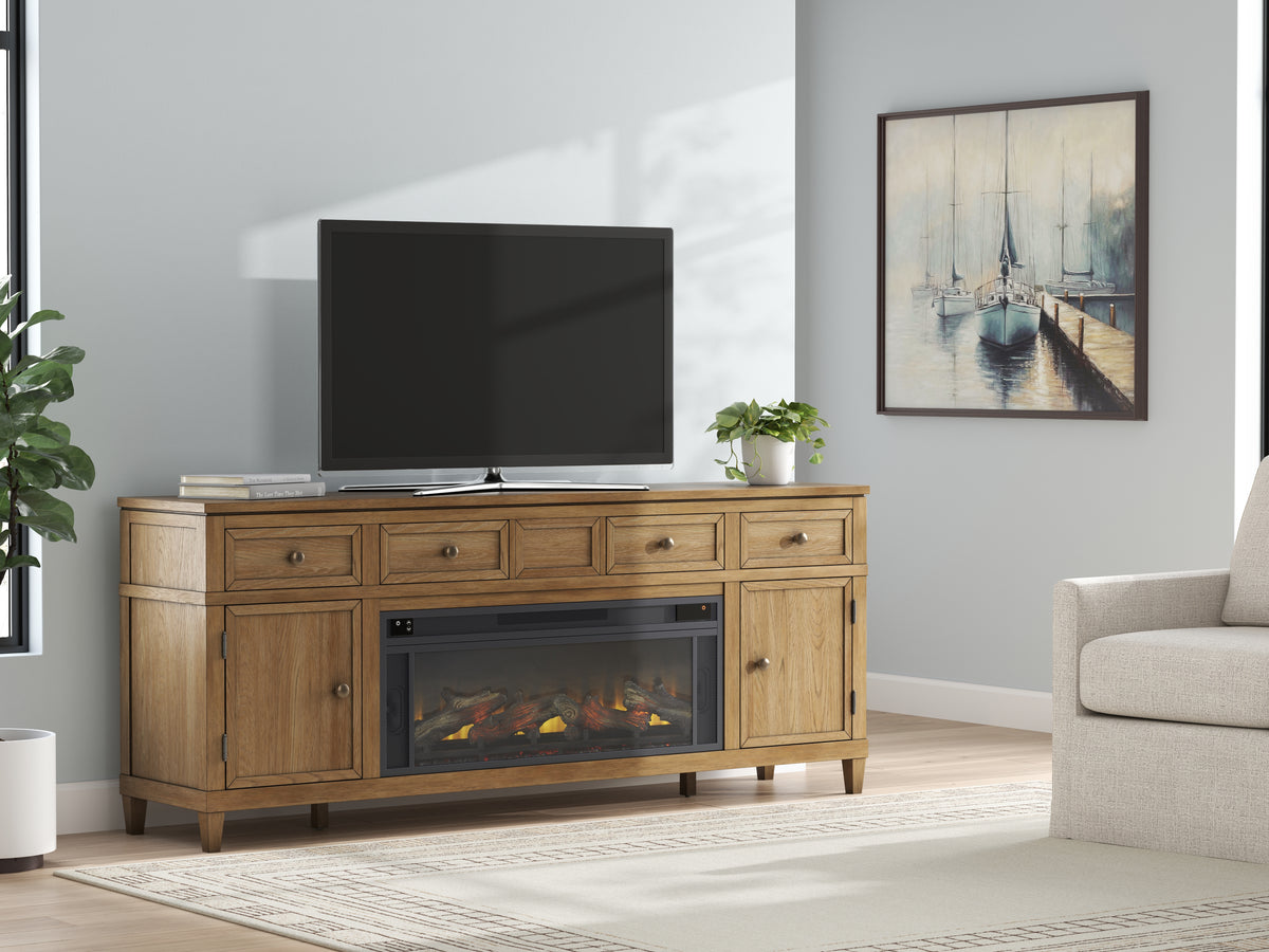 3 Brothers Decor - Ashley Furniture - Sharlance 81" TV Stand with Electric Fireplace - 81" TV Stand with Electric Fireplace / Light Brown - W655W1
