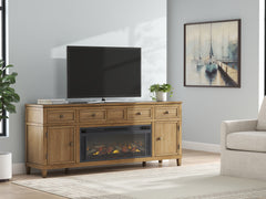 3 Brothers Decor - Ashley Furniture - Sharlance 81" TV Stand with Electric Fireplace - 81" TV Stand with Electric Fireplace / Light Brown - W655W1