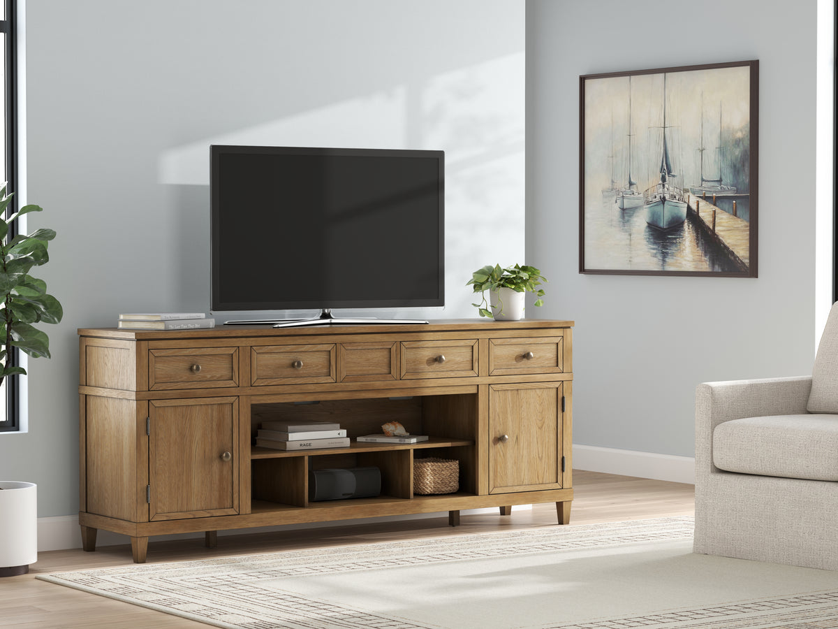 3 Brothers Decor - Ashley Furniture - Sharlance 81" TV Stand - 81" / Light Brown - W655-68