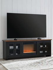 3 Brothers Decor - Ashley Furniture - Wildenauer 76" TV Stand with Electric Fireplace - 76" TV Stand with Electric Fireplace / Brown/Black - W664W2
