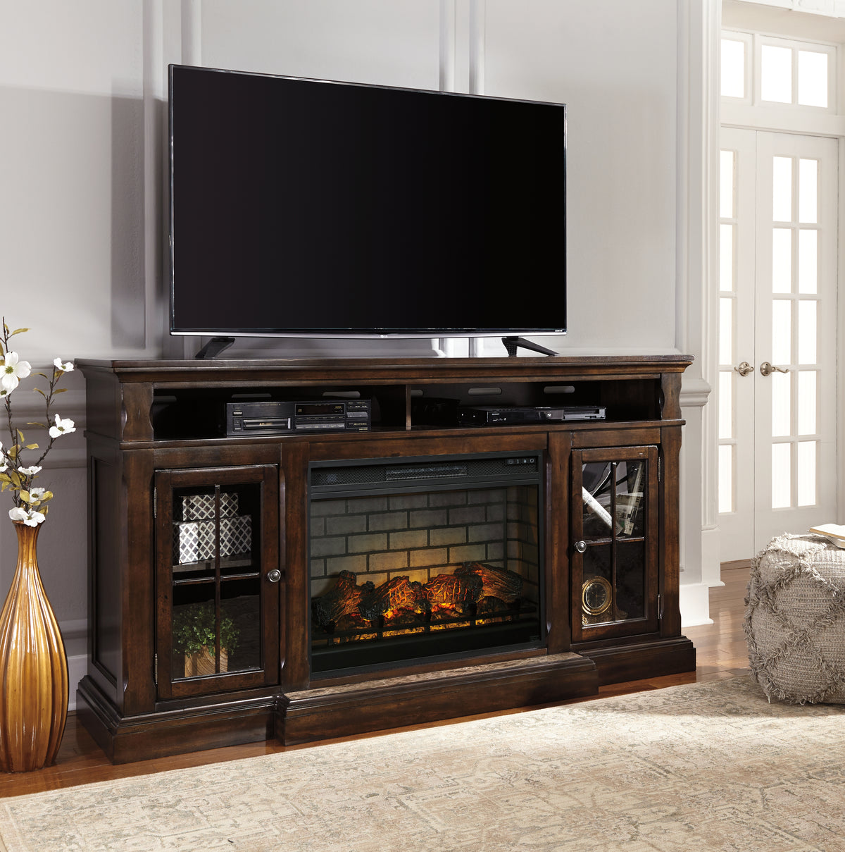 3 Brothers Decor - Ashley Furniture - Roddinton 72" TV Stand with Electric Fireplace - 72" TV Stand with Electric Fireplace / Dark Brown - W701W8