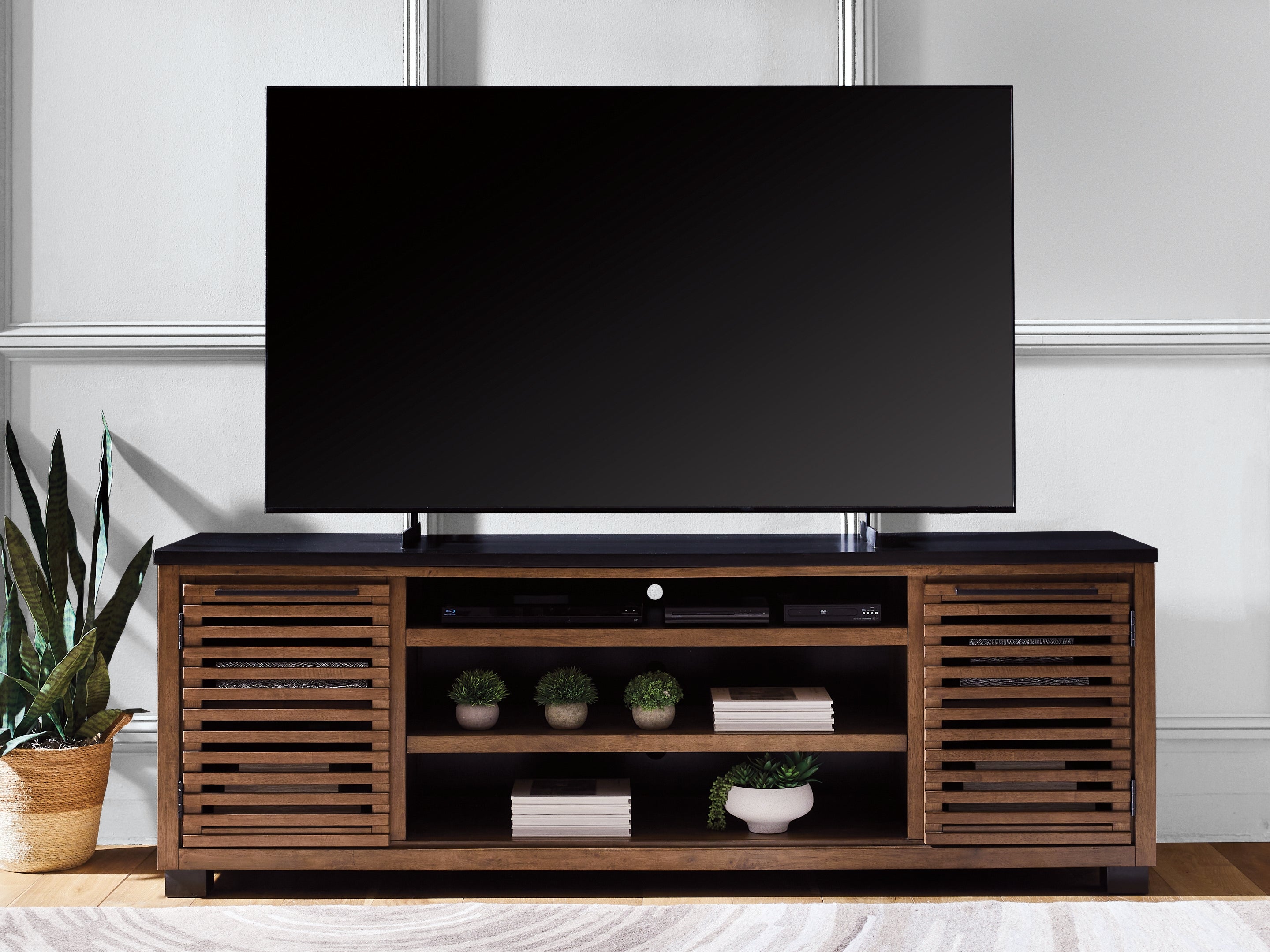 3 Brothers Decor - Ashley Furniture - Kallari 84" TV Stand - 84" / Warm Brown/Black - W737-78