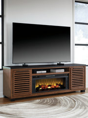 3 Brothers Decor - Ashley Furniture - Kallari 84" TV Stand with Electric Fireplace - 84" TV Stand with Electric Fireplace / Warm Brown/Black - W737W1