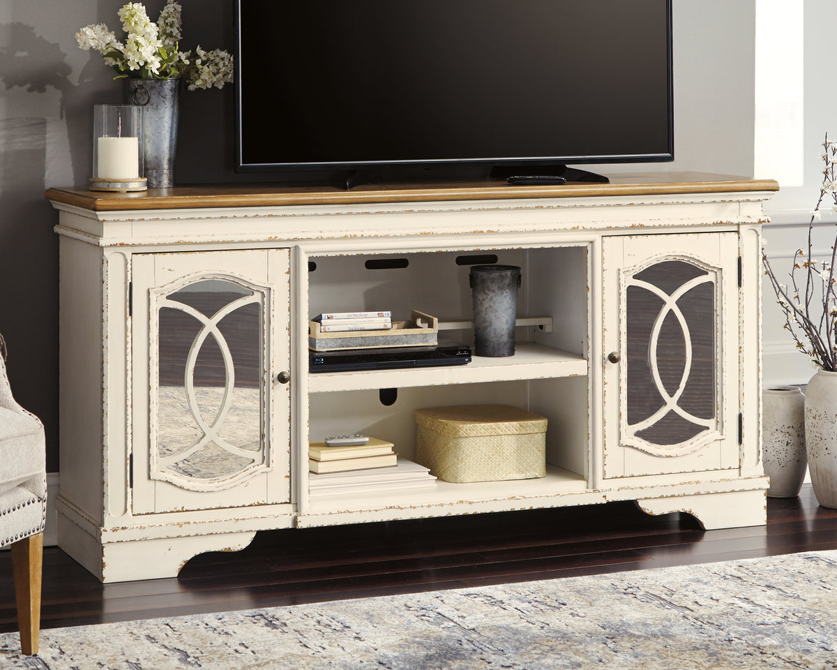 3 Brothers Decor - Ashley Furniture - Realyn 74" TV Stand - 74" / Chipped White - W743-68