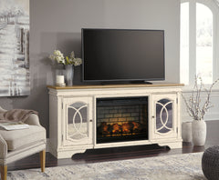 3 Brothers Decor - Ashley Furniture - Realyn 74" TV Stand with Electric Fireplace - 74" TV Stand with Electric Fireplace / Chipped White - W743W2