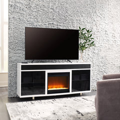 3 Brothers Decor - Ashley Furniture - Gardoni 72" TV Stand with Electric Fireplace - 72" TV Stand with Electric Fireplace / White/Black - W756W1