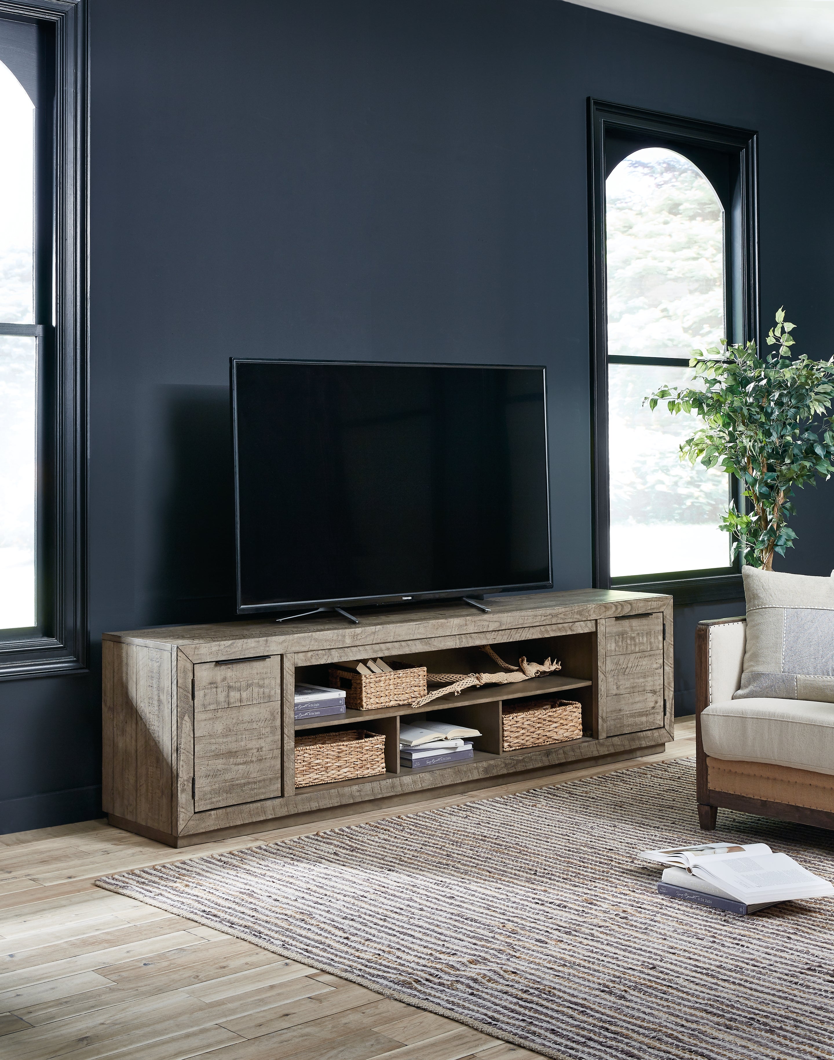 3 Brothers Decor - Ashley Furniture - Krystanza 92" TV Stand - 92" / Weathered Gray - W760-78