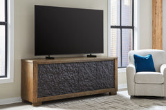 3 Brothers Decor - Ashley Furniture - Rosswain 80" TV Stand - 80" / Warm Brown - W763-68