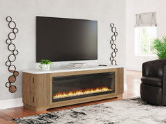 3 Brothers Decor - Ashley Furniture - Camdill 80" TV Stand with Electric Fireplace - 80" TV Stand with Electric Fireplace / Light Brown - W808W1
