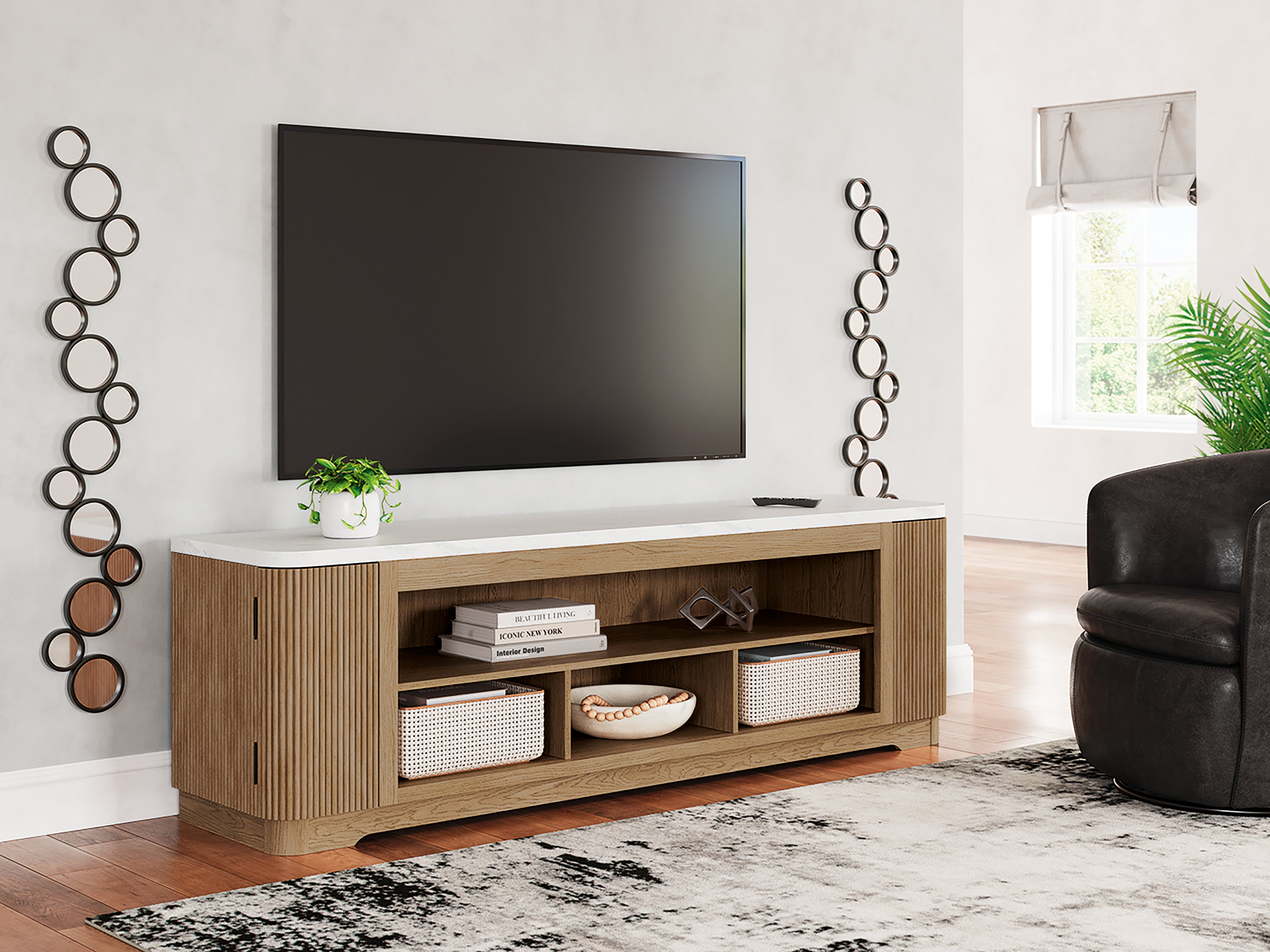 3 Brothers Decor - Ashley Furniture - Camdill 80" TV Stand - 80" / Light Brown - W808-68