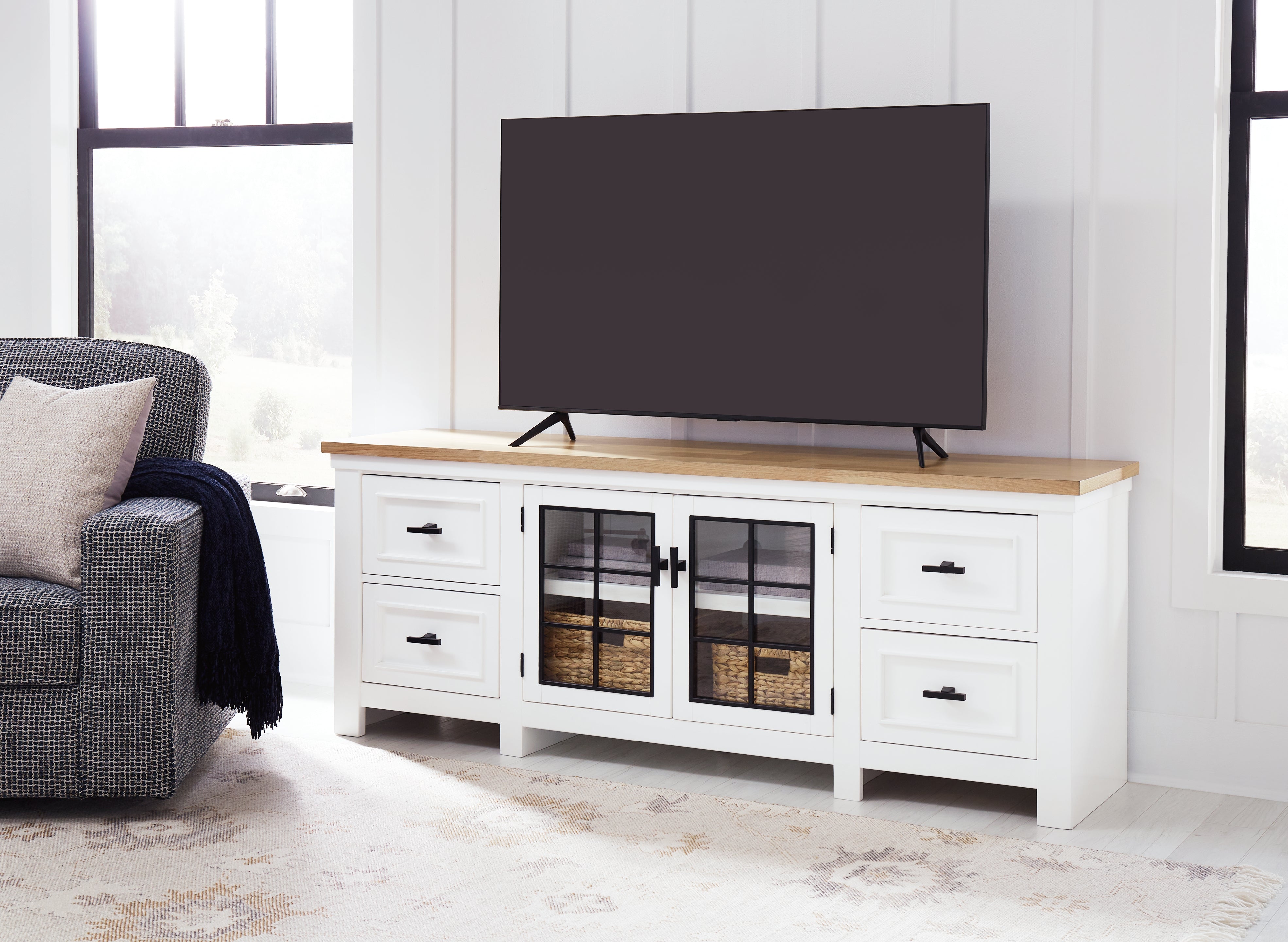 3 Brothers Decor - Ashley Furniture - Ashbryn 74" TV Stand - 74" / White/Natural - W844-68