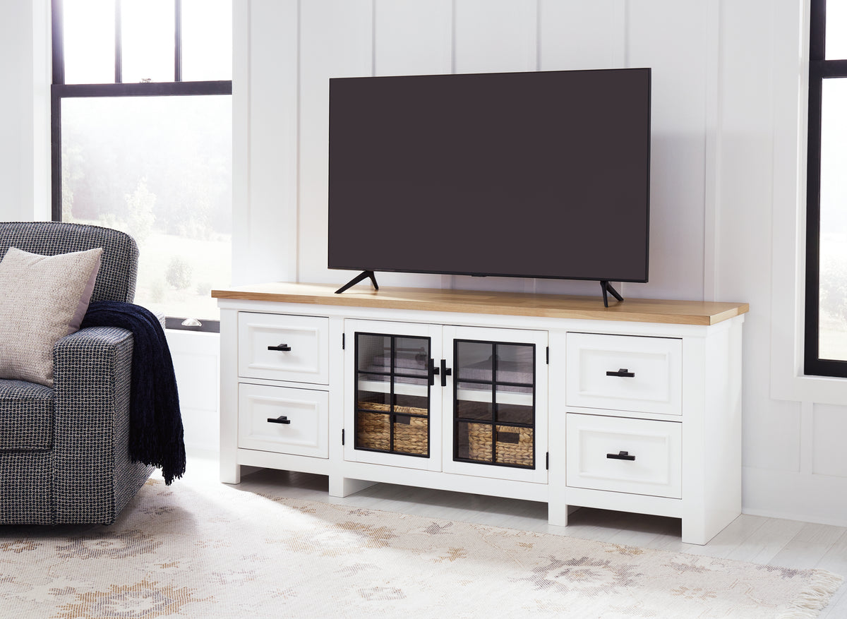 3 Brothers Decor - Ashley Furniture - Ashbryn 74" TV Stand - 74" / White/Natural - W844-68