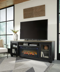 3 Brothers Decor - Ashley Furniture - Foyland 83" TV Stand with Electric Fireplace - 83" TV Stand with Electric Fireplace / Black/Brown - W989W1