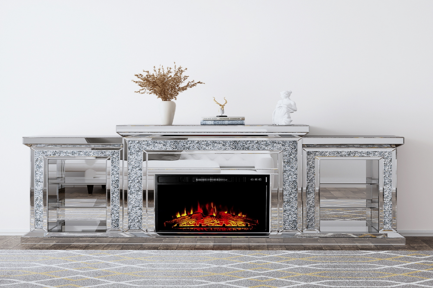 IF21 Mirror TV Stand w/ Fireplace