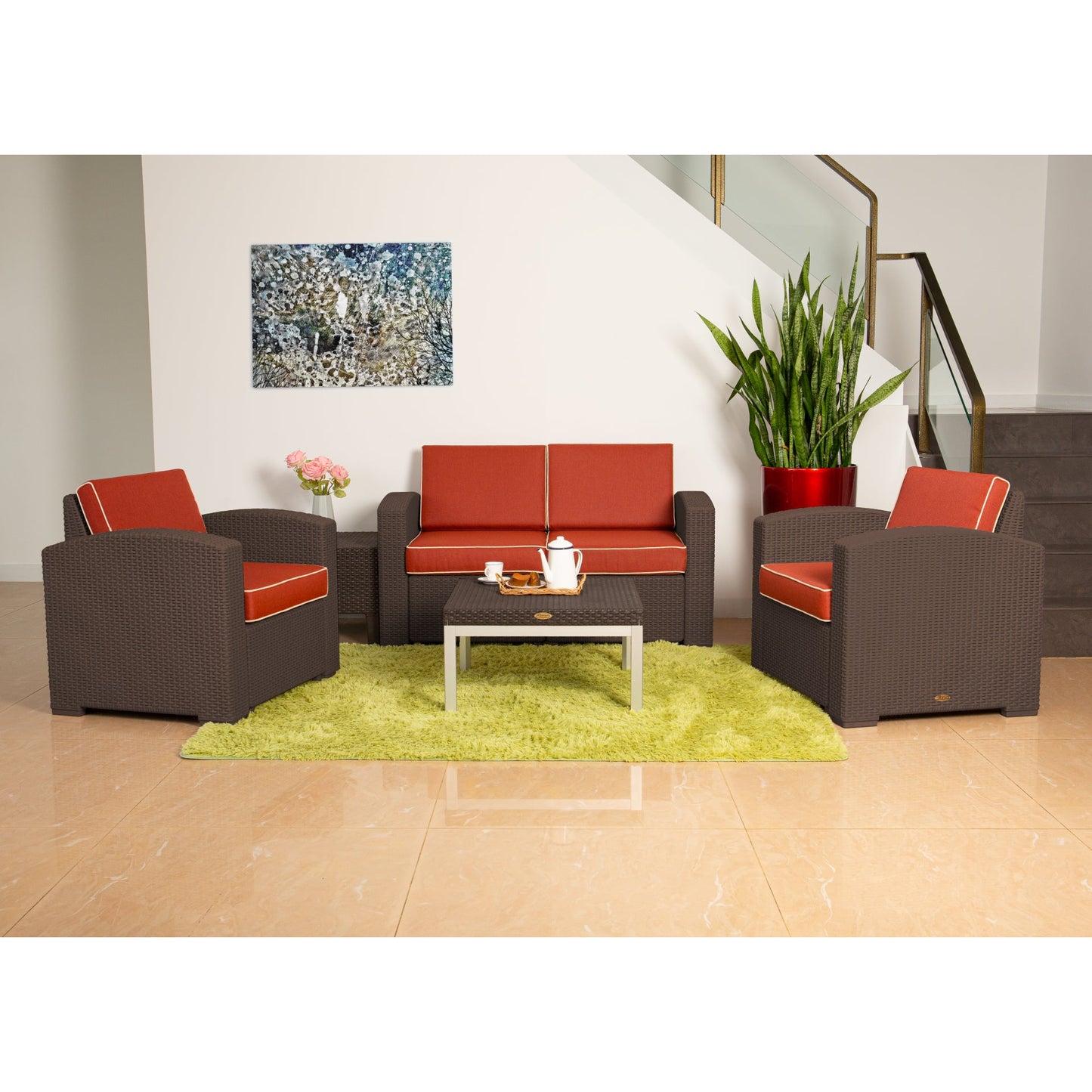 Lagoon MAGNOLIA 5 pcs Patio Furniture Set with Red Cushions