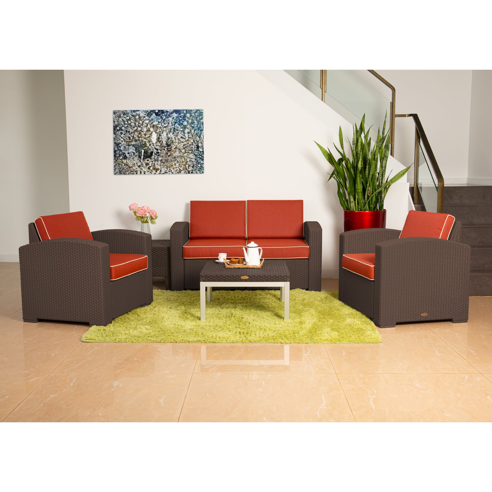 Lagoon MAGNOLIA 5 pcs Patio Furniture Set with Red Cushions